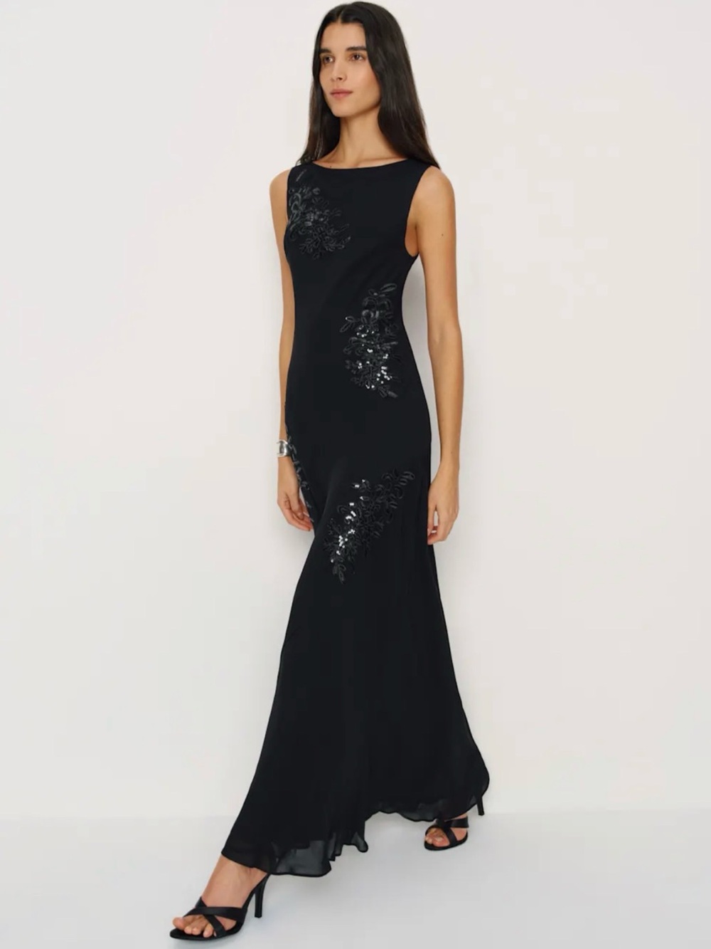 REFORMATION Prescott Dress in Black Applique S